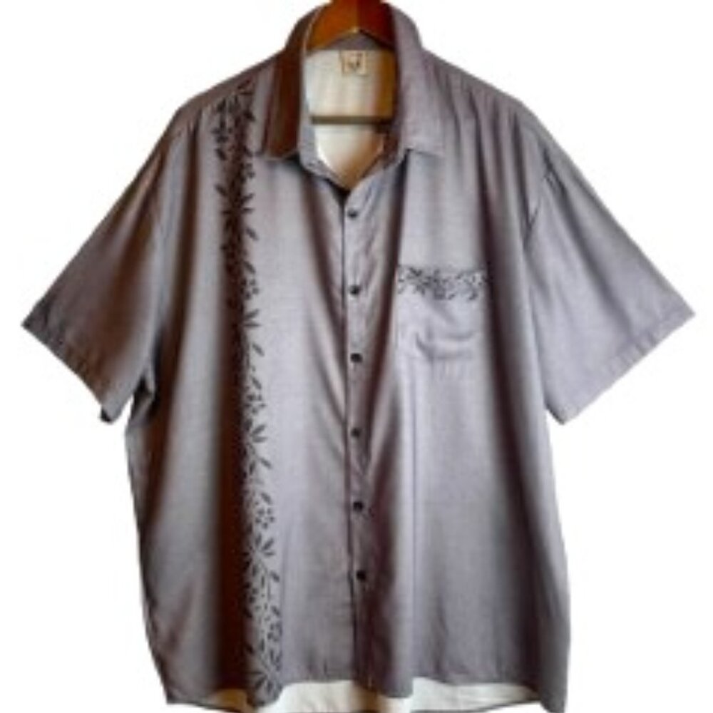 HARDADDY MENS SHIRT GRAY SHORT SLEEVE BUTTON UP BLACK FLORAL DESIGN SIZE XXL